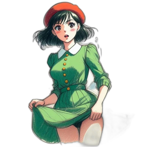 dress, hat, staff, flower, concept art, anime, pixel art, watercolor transparent PNG cut-out