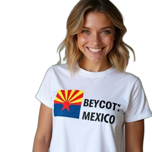 woman, wearing, white, t-shirt, graphic, arizona, state, flag transparent PNG cut-out