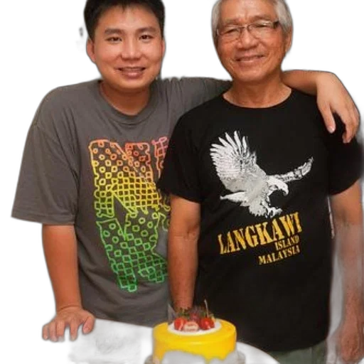 two, men, stand, together, front, cake, yellow, frosting transparent PNG cut-out