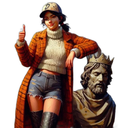 hat, jacket, crown, staff, concept art, fantasy art, photorealistic, pixel art transparent PNG cut-out