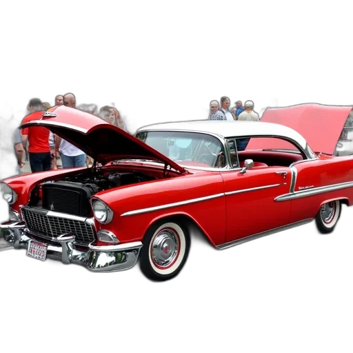 car, 3d render, photorealistic, red, white, classic, roof, chrome transparent PNG cut-out