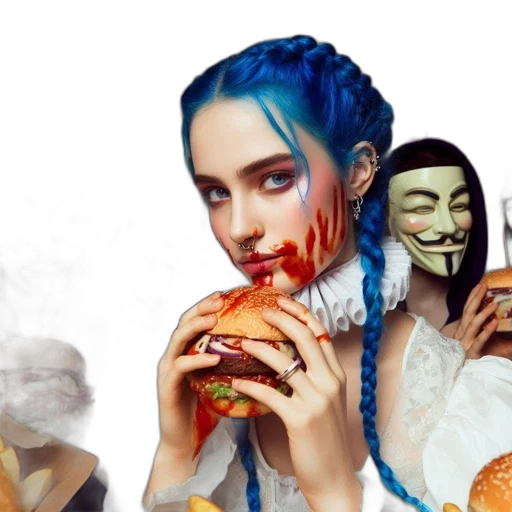 mask, food, concept art, cyberpunk, fantasy art, photorealistic, blue, fast-food transparent PNG cut-out