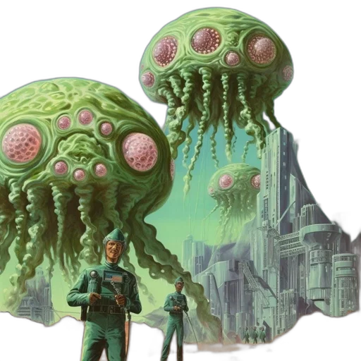 creature, concept art, fantasy art, underwater, outer space, green, alien, planet transparent PNG cut-out