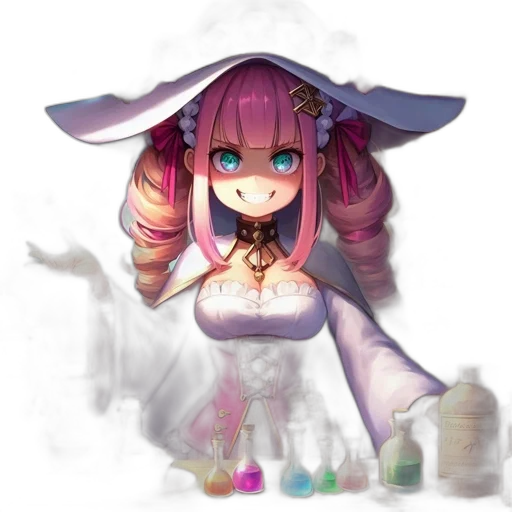 dress, staff, hat, creature, fantasy art, concept art, pixel art, anime transparent PNG cut-out