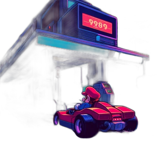 car, robot, weapon, concept art, vaporwave, cyberpunk, pixel art, neon lights transparent PNG cut-out