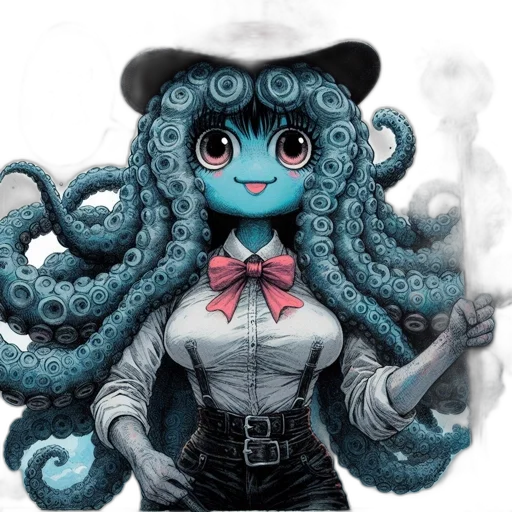 creature, staff, robot, hair, anime, concept art, comic book art, pixel art transparent PNG cut-out