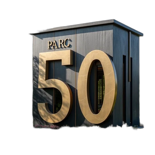 3d render, photorealistic, building, sign, parc, 501, located, new transparent PNG cut-out