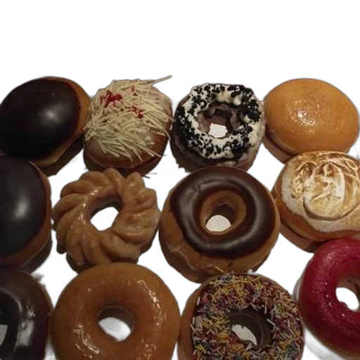food, jewelry, box, assorted, donuts, various, toppings, glazes transparent PNG cut-out