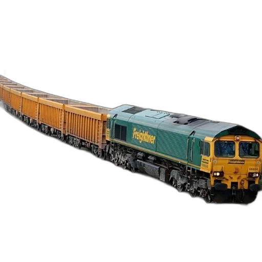 green, yellow, train, word, freightliner, traveling, down, tracks transparent PNG cut-out