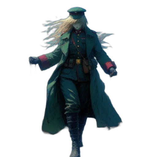 staff, jacket, hat, concept art, fantasy art, pixel art, cyberpunk, green transparent PNG cut-out