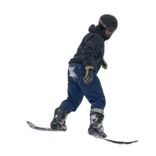 staff, person, snowboarding, down, snowy, hill, wearing, black transparent PNG cut-out