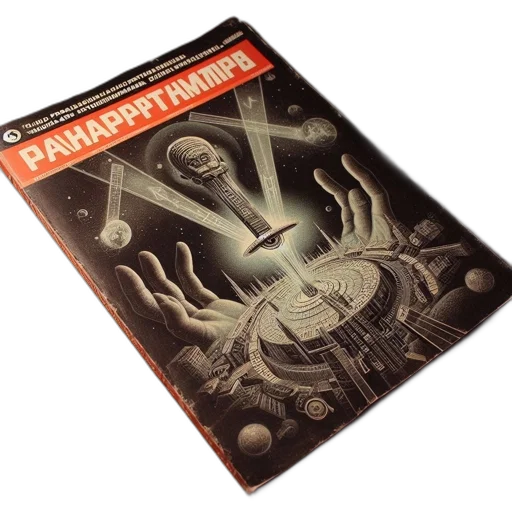 weapon, vintage, cover, features, futuristic, cityscape, amidst, celestial transparent PNG cut-out