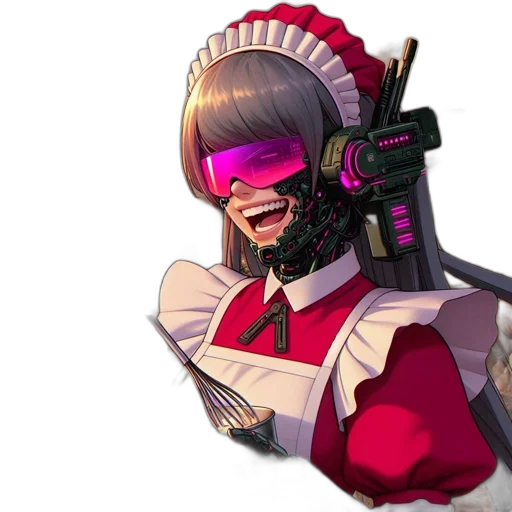 weapon, staff, mask, robot, cyberpunk, concept art, vaporwave, anime transparent PNG cut-out