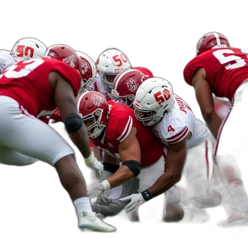 group, football, players, red, white, uniforms, engaged, fierce transparent PNG cut-out