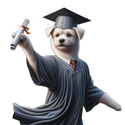 staff, concept art, 3d render, photorealistic, dog, wearing, graduation, gown transparent PNG cut-out