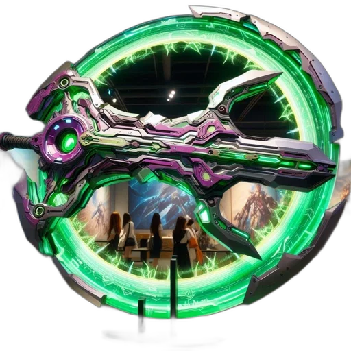 mask, jewelry, robot, staff, 3d render, concept art, cyberpunk, fantasy art transparent PNG cut-out