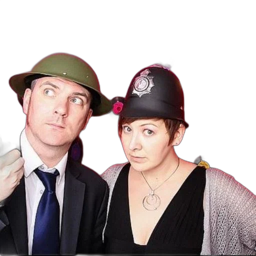 hat, man, suit, tie, woman, police, helmet, pose transparent PNG cut-out