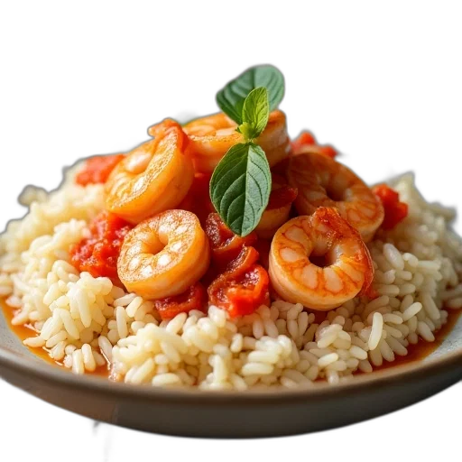 food, photorealistic, shrimp, rice, red, pepper, butter transparent PNG cut-out