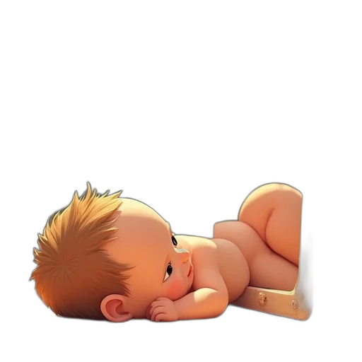 photorealistic, 3d render, concept art, cartoon, baby, lying, down, floor transparent PNG cut-out