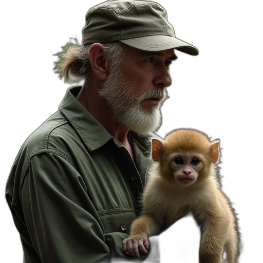 animal, hat, creature, jacket, photorealistic, concept art, zookeeper, monkey transparent PNG cut-out