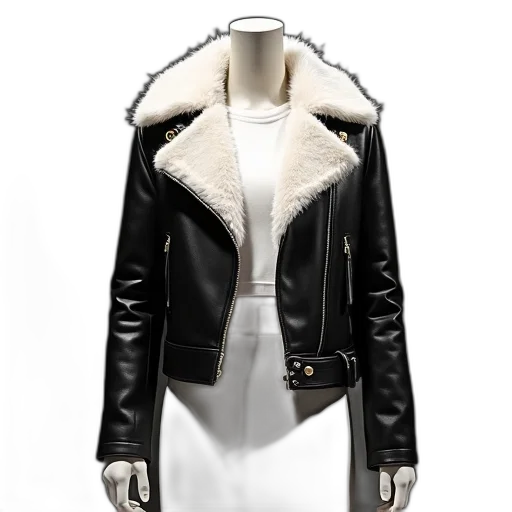 jacket, 3d render, concept art, monochrome, mannequin, dressed, black, leather transparent PNG cut-out