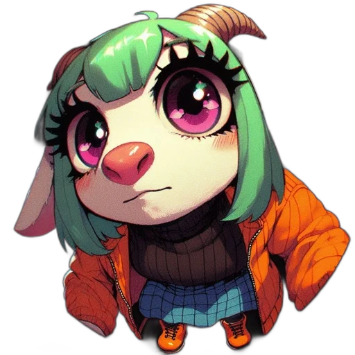 jacket, animal, creature, staff, anime, pixel art, concept art, cartoon transparent PNG cut-out