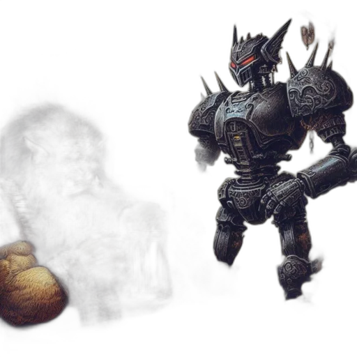 robot, weapon, concept art, fantasy art, pixel art, 3d render, large, humanoid transparent PNG cut-out