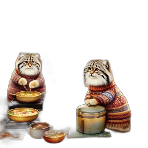 food, concept art, 3d render, photorealistic, oil painting, snow, fire, two transparent PNG cut-out