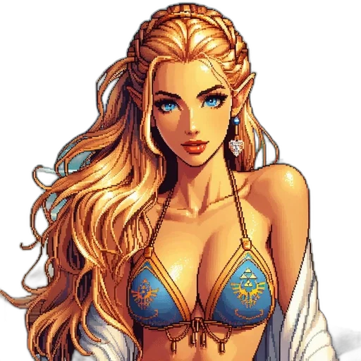 jewelry, dress, fantasy art, pixel art, comic book art, concept art, golden, blue transparent PNG cut-out