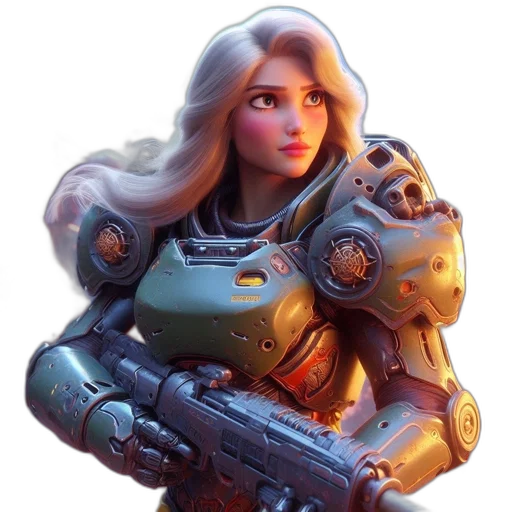 robot, weapon, face, staff, concept art, 3d render, fantasy art, comic book art transparent PNG cut-out