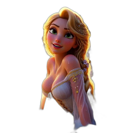 dress, crown, jewelry, staff, fantasy art, 3d render, concept art, cartoon transparent PNG cut-out