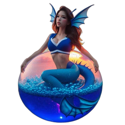 fantasy art, pixel art, concept art, 3d render, underwater, blue, woman, mermaid-like transparent PNG cut-out