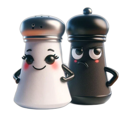 3d render, concept art, photorealistic, two, animated, salt, pepper, shakers transparent PNG cut-out