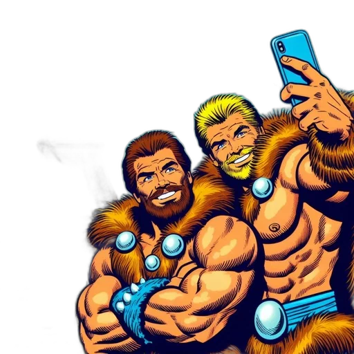 comic book art, concept art, cartoon, fantasy art, two, men, one, beard transparent PNG cut-out