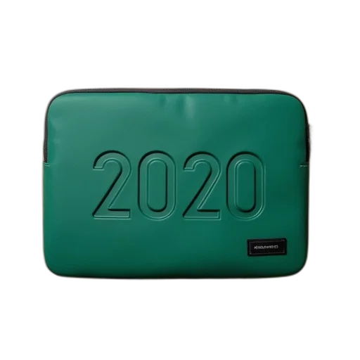 3d render, green, laptop, sleeve, number, 2020, embossed, lying transparent PNG cut-out