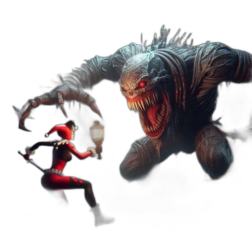 creature, concept art, fantasy art, comic book art, pixel art, underwater, red, harlequin-clad transparent PNG cut-out