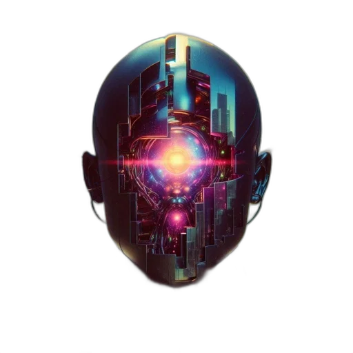 robot, mask, face, cyberpunk, concept art, vaporwave, pixel art, outer space transparent PNG cut-out