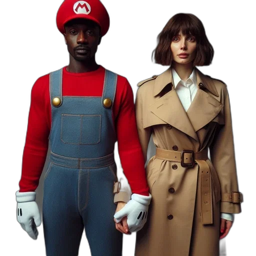 jacket, concept art, man, dressed, mario, woman, modern, outfit transparent PNG cut-out