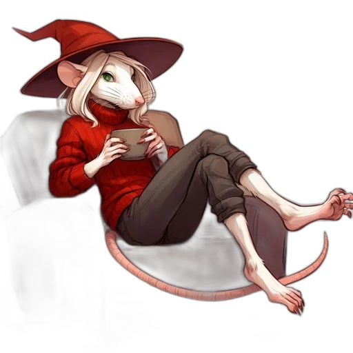hat, staff, animal, creature, concept art, fantasy art, pixel art, watercolor transparent PNG cut-out