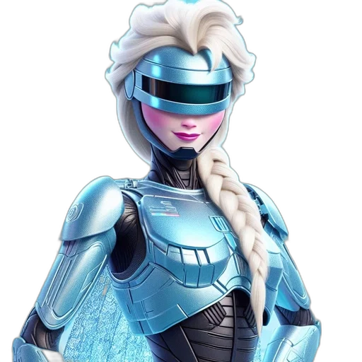 robot, concept art, cyberpunk, 3d render, vaporwave, blue, elsa, frozen transparent PNG cut-out