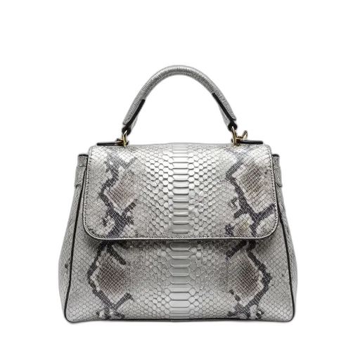 silver, handbag, textured, pattern, resembling, snakeskin, displayed, against transparent PNG cut-out