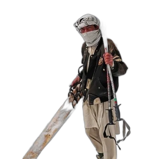 staff, weapon, sword, jacket, 3d render, concept art, cyberpunk, man transparent PNG cut-out