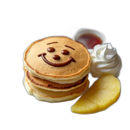 food, photorealistic, 3d render, fluffy, pancake, face, drawn, featuring transparent PNG cut-out