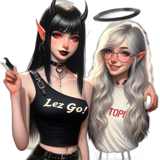 fantasy art, concept art, pixel art, anime, two, distinctly, dressed, female transparent PNG cut-out