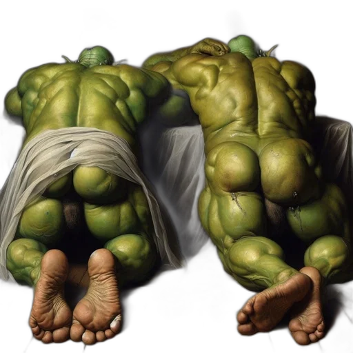 creature, shoes, photorealistic, concept art, fantasy art, comic book art, two, green-skinned transparent PNG cut-out