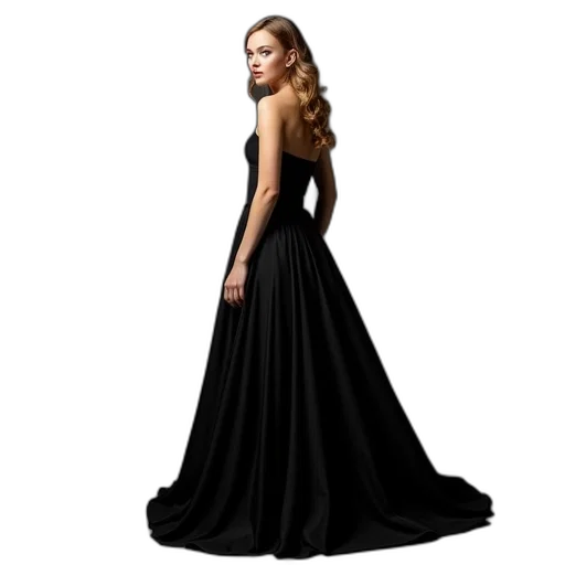 dress, photorealistic, dark, lily, sykes, strapless, black, gown transparent PNG cut-out