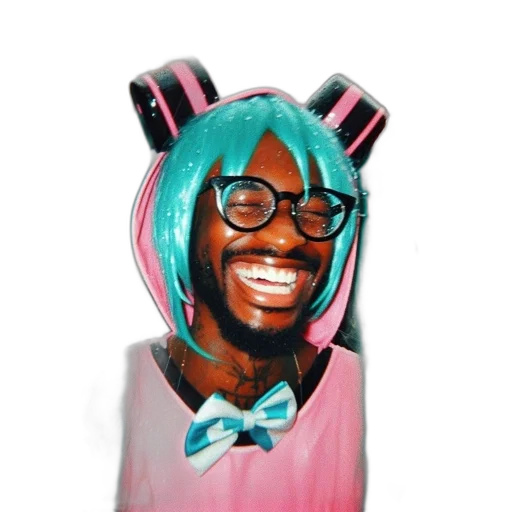 mask, creature, staff, face, vaporwave, anime, 3d render, cartoon transparent PNG cut-out