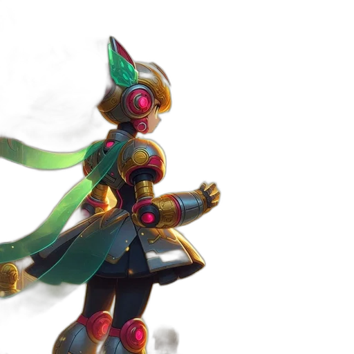 robot, weapon, staff, concept art, 3d render, fantasy art, pixel art, green transparent PNG cut-out