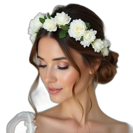 crown, jewelry, face, flower, photorealistic, oil painting, earth tones, monochrome transparent PNG cut-out