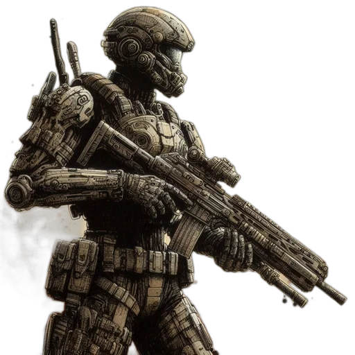 weapon, robot, concept art, 3d render, pixel art, comic book art, armored, soldier transparent PNG cut-out